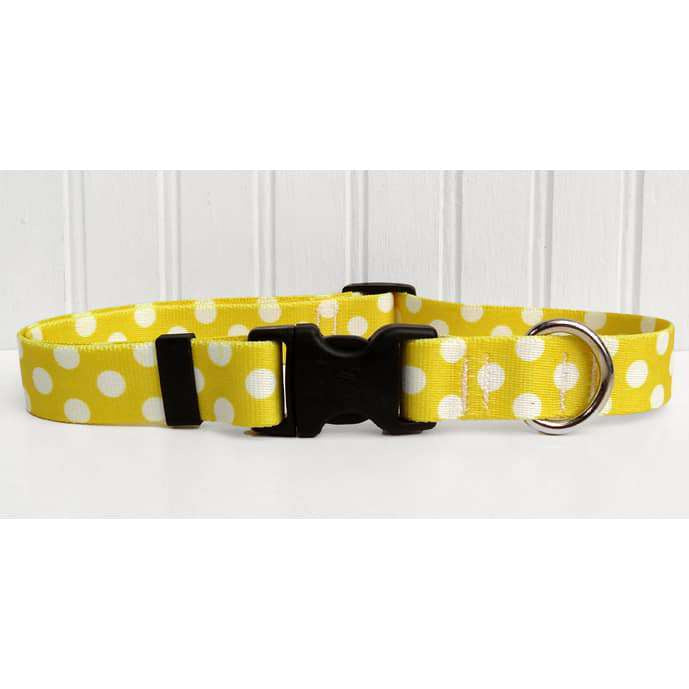 Lemon Yellow and White Polka Dot Dog Collar