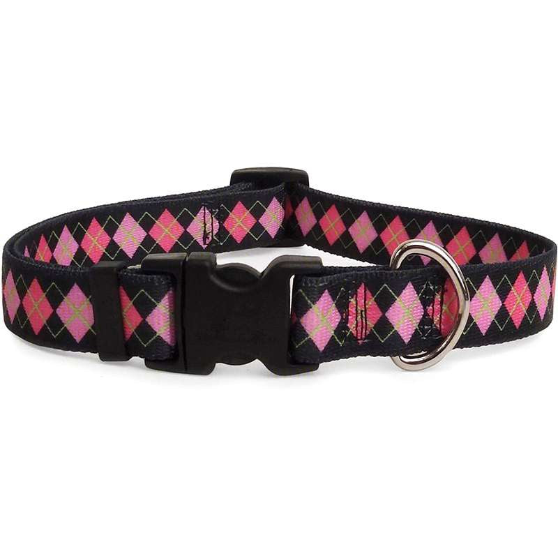 Black and Pink Argyle Dog Collar (adjustable or martingale)