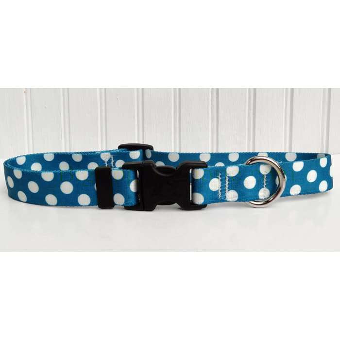 Blueberry Blue and White Polka Dot Dog Collar (adjustable or martingale)