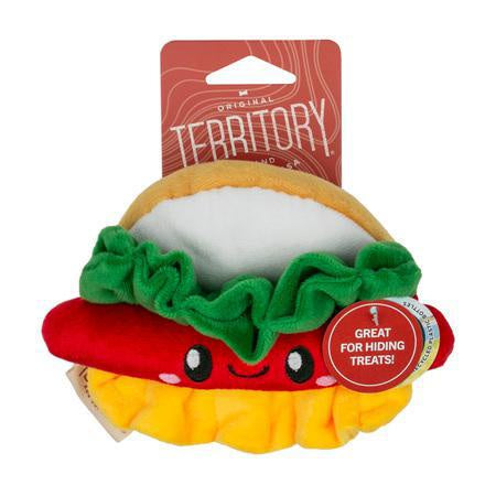 Territory Hide Squeak Treat Plush "Hotdog" 8" Durable Dog Toy